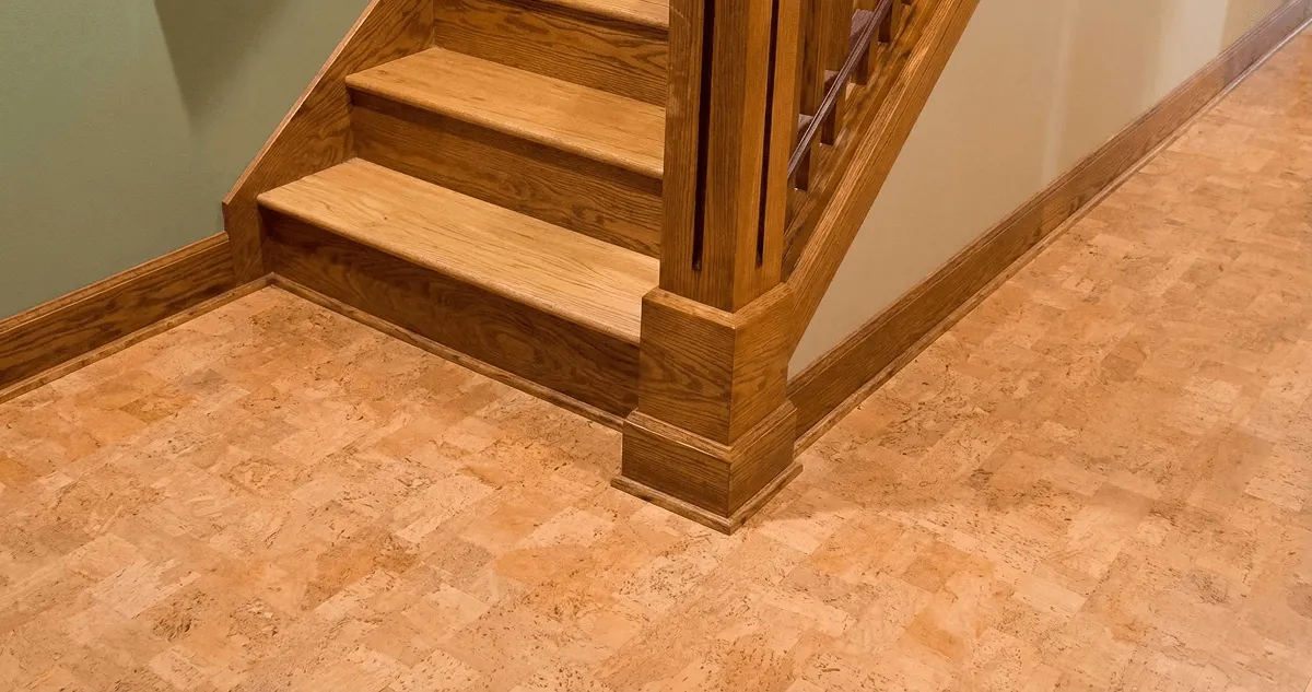 End of a staircase with cork flooring in Pittsburgh, PA