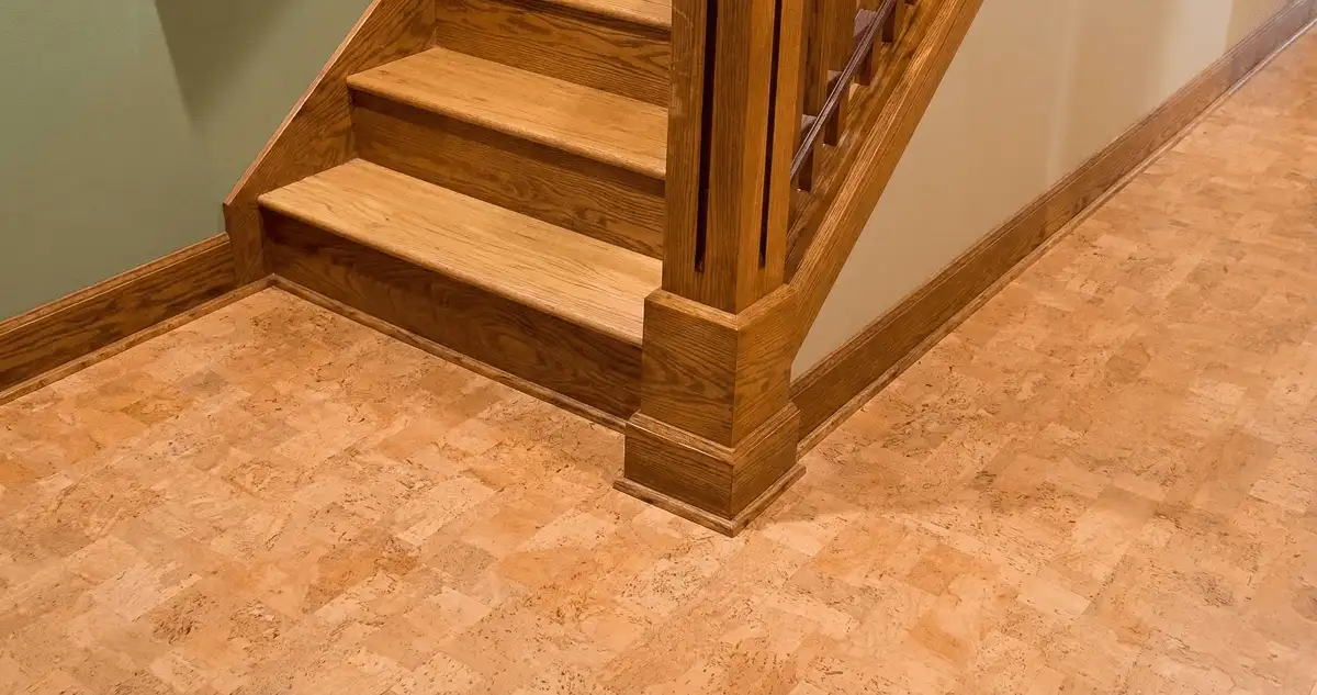 End of a staircase with cork flooring in Pittsburgh, PA